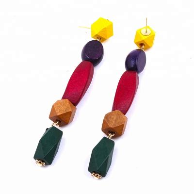 China African Wooden Dangle Earrings from Xus Vintage Wooden Simple Geometric Wooden Long Earrings Fashionable for sale