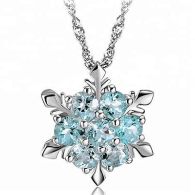 China Xus Christmas Gift Temperament Natural Fashion Gemstone Zircon Snowflake Silver Plated Pendant Necklace for sale