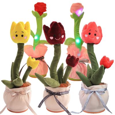 China Electronic Flower Toy Record Repeat Doll Funny Toy Talking Repeating Multifunction Tulip Plush Toy Electronic Dancing Singing Plant for sale