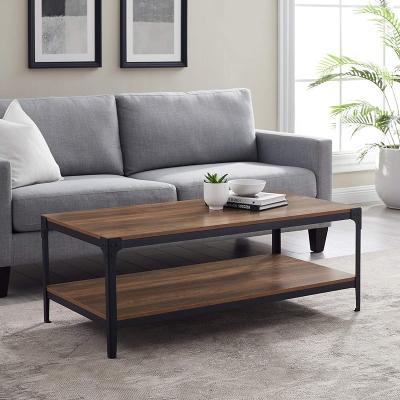 China Assembled coffee table urban industrial angle iron and wooden coffee table coffee desk for living room for sale