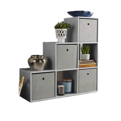 China Gray Step Style Storage Cube 6 Shelf Assembled Wooden Bookcase Display Stair Book Self Storage Display for sale