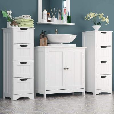 China Assembled Wooden Bathroom Cabinet Storage Cabinet Side Organizer Unit With 4 Free Standing Drawer for sale