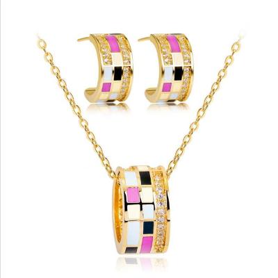 China TRENDY Trendy Gold Plated Colorful Lattice Design Enamel Jewelry Set With Rhinestone For Women for sale