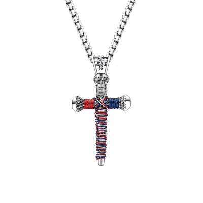 China Fashion Individuality Punk Braid Rope Nail Cross Mens Stainless Steel Pendant Necklace for sale