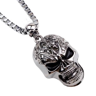 China Mens K Plated Skull White Pendant Necklace Punk Style Longs for sale