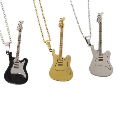 China European Punk Stainless Steel Rock Mini Guitar Pendant Necklace Hip Hop Chain Necklace for sale