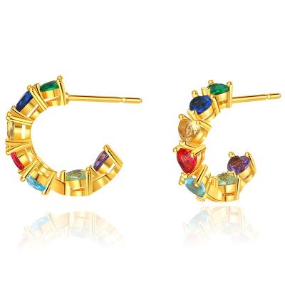 China FASHIONABLE Luxury Popular 18K Gold Plated Candy Colored Zircon Design Alloy C Shaped Stud Earrings for sale