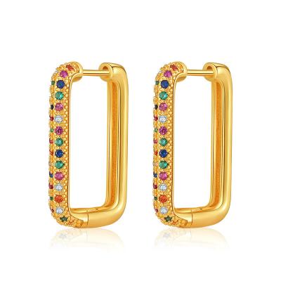 China Newest FASHIONABLE 2Colors 18K Gold Plated Zircon Colorful Rhinestone Rectangle Design Metal Alloy Geometric Stud Earrings For Women for sale