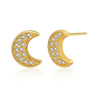 China TRENDY 18K Gold Plated Zircon Beads DIY Moon Shape Design Alloy Stud Earrings for sale