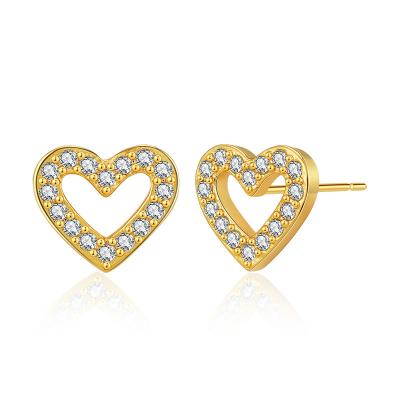 China FASHIONABLE Full 18K Gold Zircon Love Heart Shape Design Alloy Stud Earrings For Women for sale