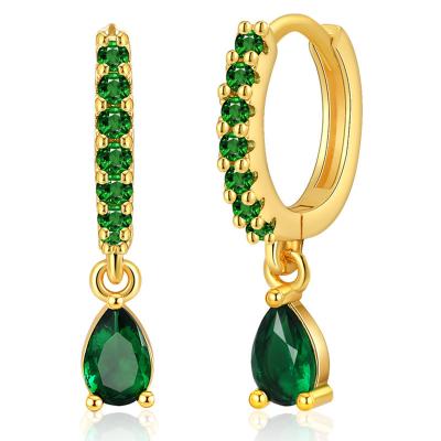 China FASHIONABLE Luxury Trendy 18K Gold Plated Emerald Zircon Water-drop Design Stone Stud Earrings for sale