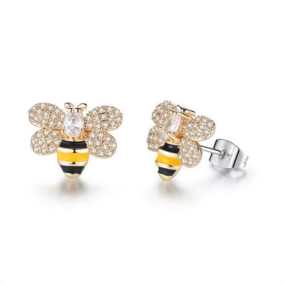 China Newest Trendy Trendy 14k Gold Plated Zircon Rhinestone Enamel Bee Stud Earrings For Women Gift for sale