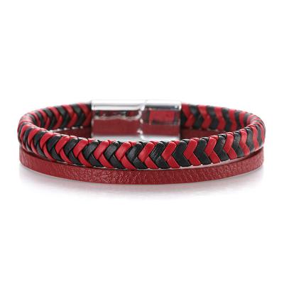 China Handmade Braided Multilayer FASHION PU Leather Bangle Cuff Bracelet with Magnetic Clasp for Men for sale