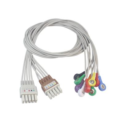 China ECG Cable 5Lead and Mindray EL6802A EL6804A 10 Leads AHA Pinch Lead Set for Biocare ECG TPU Trunk Medical Cable 12 Pin Connector for sale