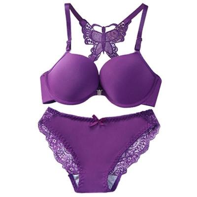 China Back Front Closure Custom Underwear Set Women Cross Butterfly Bras Panties Set for sale