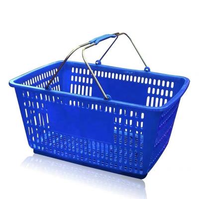 China 2021 Hot Sale 22L Eco-friendly Customizable Logo Plastic Shopping Basket With Metal Double Handle for sale