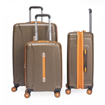 China ABS VERAGE ABS hardside with PU leather spinner wheels 3pcs luggage set suitcase for travel for sale