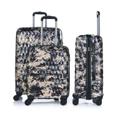 China PC VERAGE ABS/PC Hardside Camouflage Printing Spinner Rolls Suitcases 3pcs Luggage Set Trolley Bag For Travel for sale