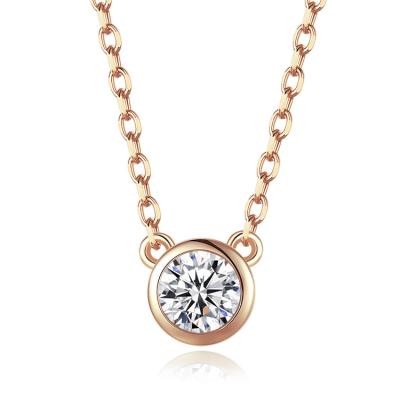 China Romantic Fine Tasty Arrangement 925 Sterling Silver Pendant Necklace Jewely Bezel Round Shape Bezel 14K Gold Chain For Girl for sale