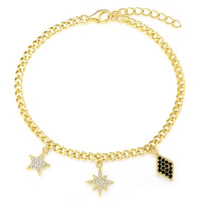 China BAROLI 925 Sterling Silver Punk Polaris Star Rhombus Cuban Chain Popular Punk Drop Bracelet For Woman for sale