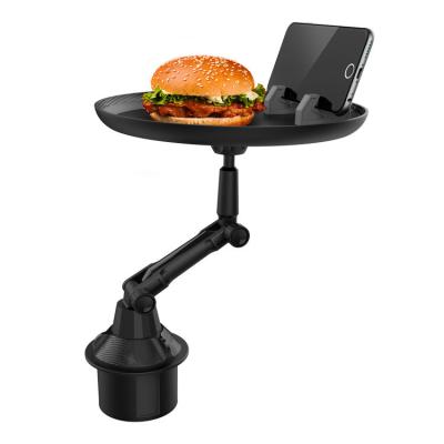 China Full Adjustability Amazon 360 Rotation Arm Cup Holder Hot Selling Plastic Food Tray For Car With Phone Slot for sale