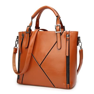 China Custom Made High Quality Leather Handmade Women's Handbag Lady Logo PU Leather Tote Bag PU Leather Tote Bag for sale