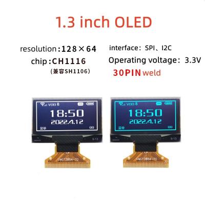 China 1.3 Inch OLED Parallel Display 128*64 Dot Matrix Solder 30PIN IC Driver SSD1306 128x64 SPI I2C Display Screen 1.3 Inch for sale