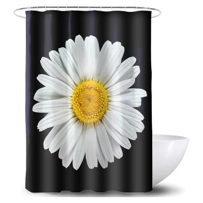 China Viable 3d curtans curtain flower white daisy black and white waterproof shower curtain for sale