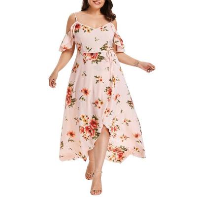 China RTS Wholesale Red TRANSLUCENT Casual Floral Print Slip Ladies Dress Maxi Casual Women Plus Size Dresses for sale