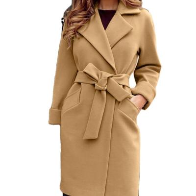 China Wholesale Fashion Ladies Wool Breathable Plus Size Design Long Jackets Coats With Tie For Women Casual Jacket Oversized Coats for sale