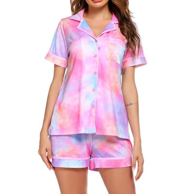 China Fashion Breathable Soft Tie Dye Short Sleeve Nightgowns Sleepwear Custom Designed Short Nightgown Pajamas For Women Set for sale