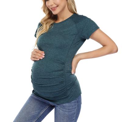 China Wholesale Breathable Pregnant Custom Made Women Fashion Casual Workout Clothes Maternity Yoga Sports Active T-shirt Tops for sale