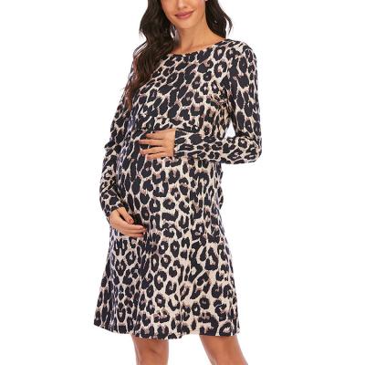 China Leopard Print Breathable Maternity Casual Elegant Women Dresses RTS Pregnant Clothes for sale