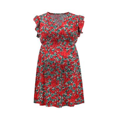 China High Quality Print Breathable Casual Dress RTS Floral Nursing Sleeveless Pregnant Women Nursing Dresses V-Neck Clothes for sale