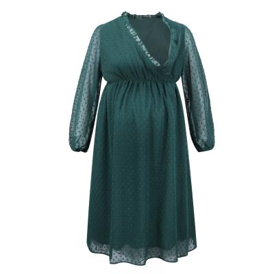 China Green Color Breathable Hot Sale RTS Maternity Breastfeeding Dresses Women Long Sleeves Pregnant Clothes for sale