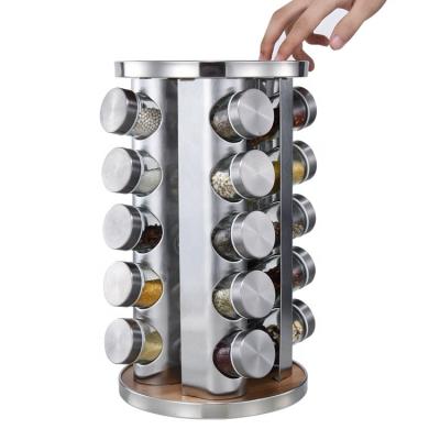 China 2020 Sustainable Kitchen 20spice Bottle Glass Spice Jar Set Rotating Seasoning Jar With Storage Rack for sale