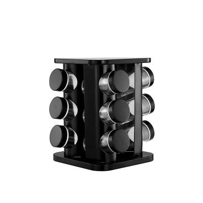 China Sustainable 12 16 20 Jars Rotate Spice Rack Set Rotating Square Spice Carousel Black for sale