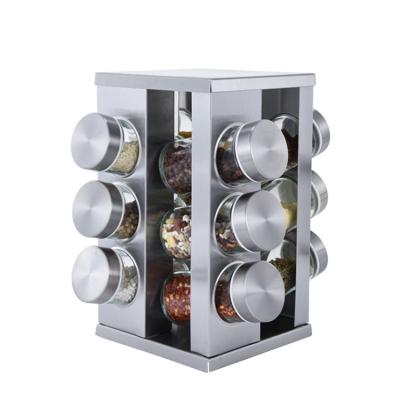 China Sustainable Spice Storage Jar Rotatable Glass Rack Customized 12 Per Square Stainless Steel Jars for sale