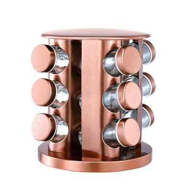 China 360 Ratating Spice Bottle Jar Viable Glass Spice Rack Stainless Steel Spice Rack 12Pcs for sale