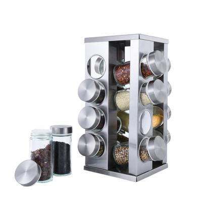 China 4 Tiers Household Kitchen Seasoning Bottle Storage Rack Square Spice Rack Sustainable Glass Revolving Jars for sale