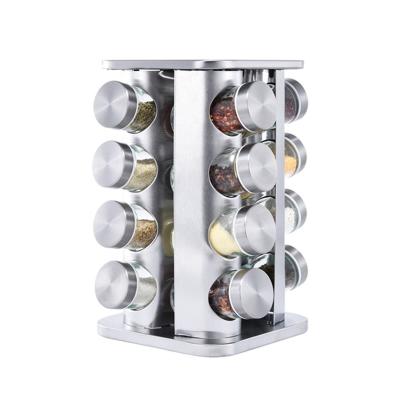 China Sustainable Luxury Rotating Spice Rack Kitchen Glass Spices Seasonings Cans With 16 Glass Bottle for sale