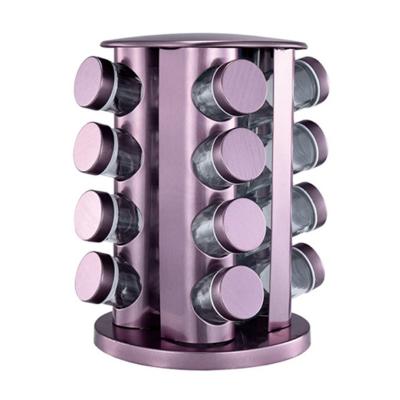 China 360 Rotating Spice Jar Rack Set Organizer Stainless Steel Revolving Carousel Kitchen Viable Spice Rack With Glass Bottle for sale