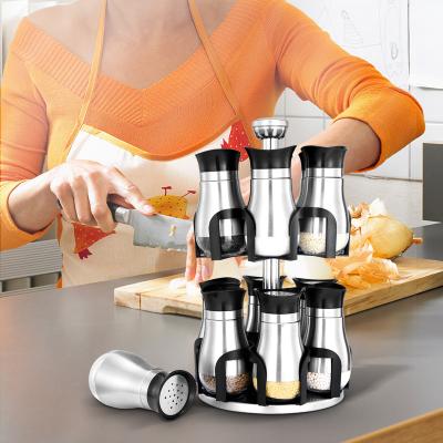 China Viable Kitchen 2 Setups Glass Seasoning Salt Shaker Spice Container Spice Jar Pepper Bottle With Rotating Rack for sale