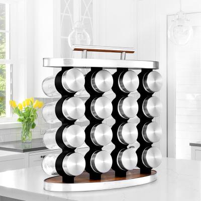 China 16Pcs Sustainable Revolving Glass Spice Jars Kitchen Countertops Rack Tower Organizer for sale