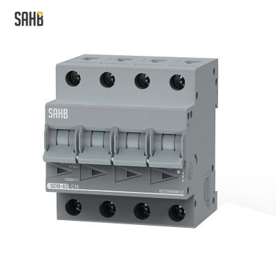 China Solar PV System SAHB Manufacturer 1-63Amp 1200V Miniature Circuit Breaker 4 Pole DC MCB for sale