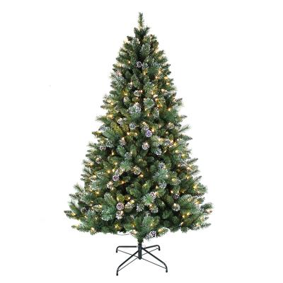 China Newest Mini Plastic Green Christmas Tree With Pinecones Needle Pine 6Ft For Hotel for sale