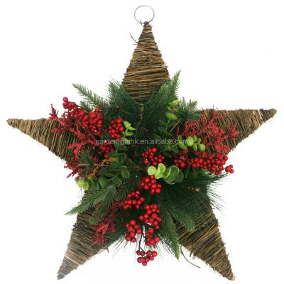 China Platic Holiday Living Artificial Christmas Rattan Pentagram Weave Star Garlands With Berry for sale