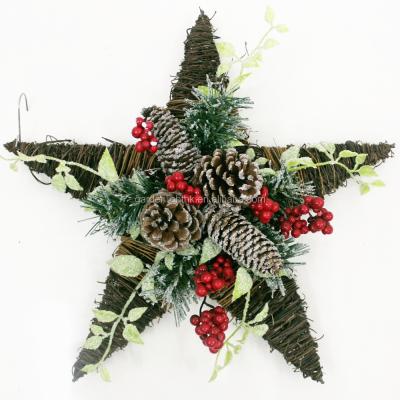 China Christmas plastic decoration, Christmas rattan pentagram garlands with large pine cone for sale