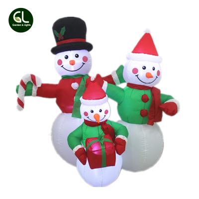 China Polyester Manufacturer Christmas Snowman Airblown Decoration LED 4FT Inflatable Christmas Snowman Family for sale