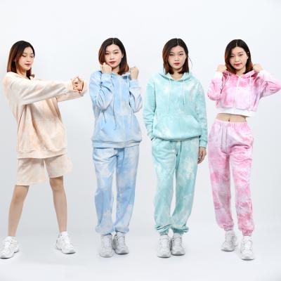 China Women Breathable Link Dye Custom Hoodies Jogging Cotton Track Set Soft Sports Wear Tracksuits Hooded Sweat Suits for sale